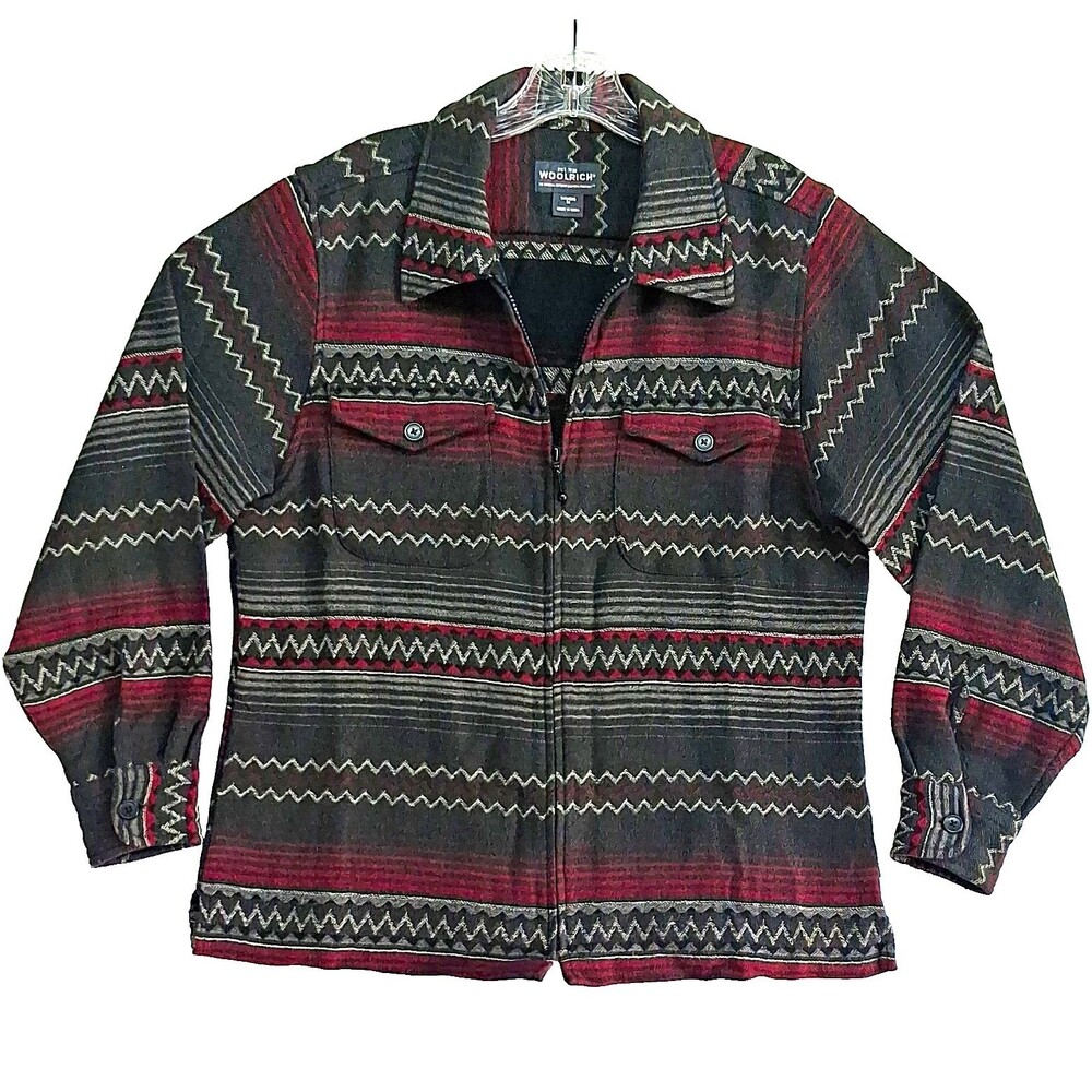Woolrich Women M Wool Blend Zip Up Aztec Shirt Jacket Black Western Pockets